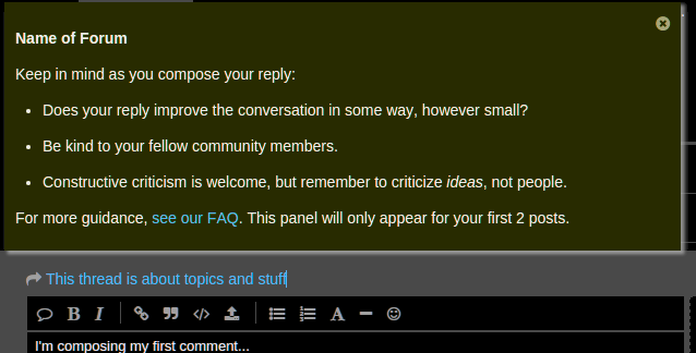discourse new user message